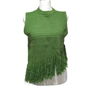 Shanti Crochet Tassel Hem Crop Top Apple Green Asymmetric Fringe S 2-4 Rebdolls